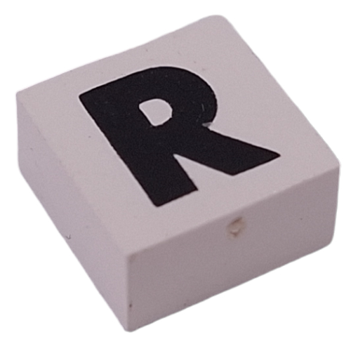 Modulex Tile 2 x 2 with Black 'R' print, Black Internal Lining, White Dot