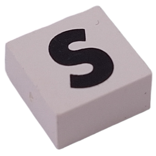 Modulex Tile 2 x 2 with Black 'S' print, Black Internal Lining, White Dot