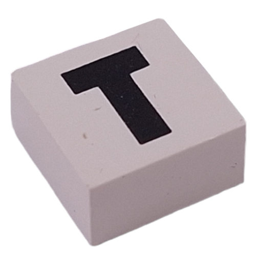 Modulex Tile 2 x 2 with Black 'T' print, Black Internal Lining, White Dot