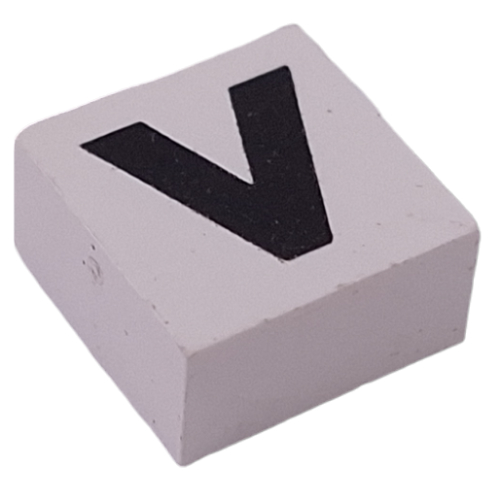 Modulex Tile 2 x 2 with Black 'V' print, Black Internal Lining, White Dot