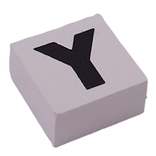 Modulex Tile 2 x 2 with Black 'Y' print, Black Internal Lining, White Dot