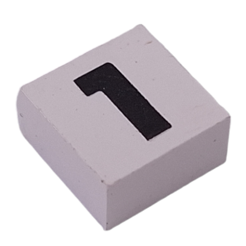 Modulex Tile 2 x 2 with Black '1' print, Black Internal Lining, No Dot