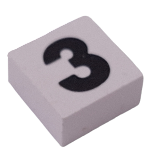 Modulex Tile 2 x 2 with Black '3' print, Black Internal Lining, No Dot