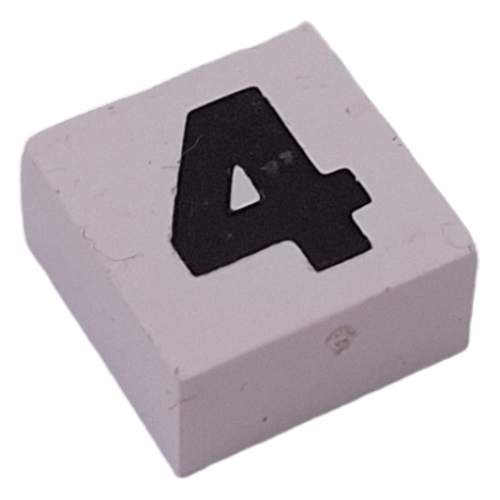 Modulex Tile 2 x 2 with Black '4' print, Black Internal Lining, No Dot