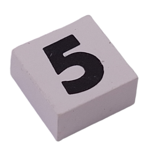 Modulex Tile 2 x 2 with Black '5' print, Black Internal Lining, No Dot