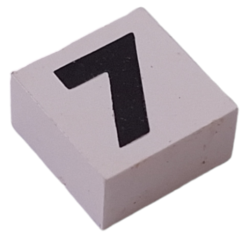 Modulex Tile 2 x 2 with Black '7' print, Black Internal Lining, No Dot