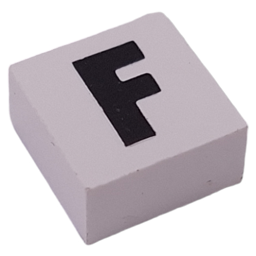 Modulex Tile 2 x 2 with Black 'F' print, Black Internal Lining, No Dot