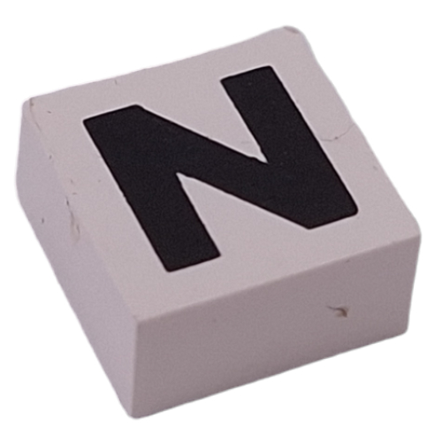 Modulex Tile 2 x 2 with Black 'N' print, Black Internal Lining, No Dot