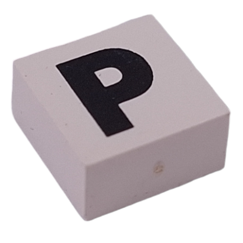 Modulex Tile 2 x 2 with Black 'P' print, Black Internal Lining, No Dot