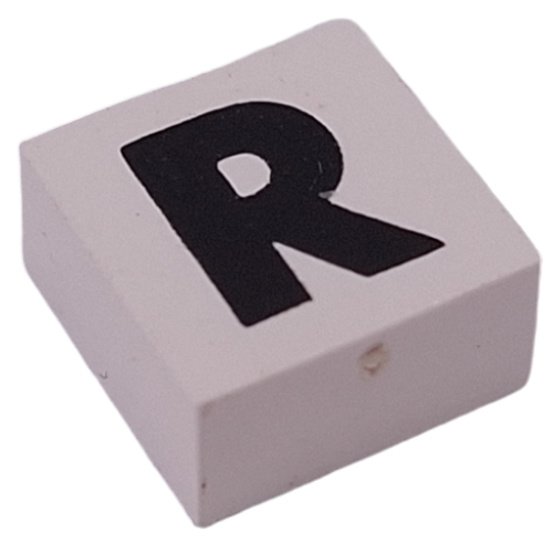 Modulex Tile 2 x 2 with Black 'R' print, Black Internal Lining, No Dot