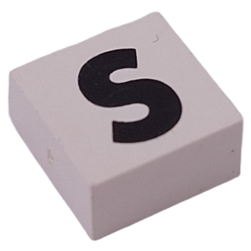 Modulex Tile 2 x 2 with Black 'S' print, Black Internal Lining, No Dot