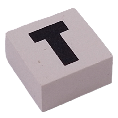 Modulex Tile 2 x 2 with Black 'T' print, Black Internal Lining, No Dot