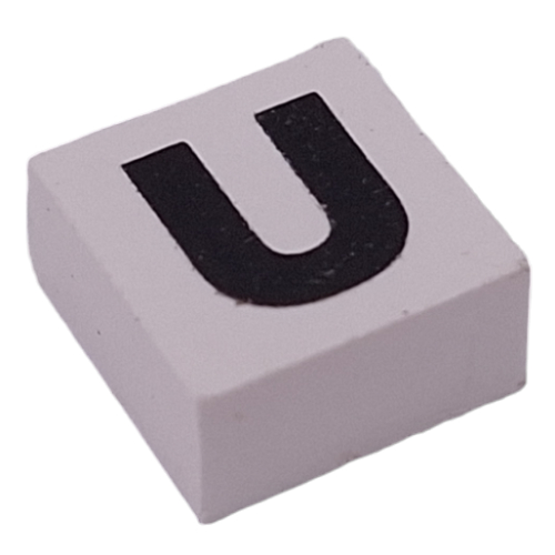 Modulex Tile 2 x 2 with Black 'U' print, Black Internal Lining, No Dot