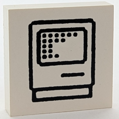 Modulex Tile 4 x 4 with Black ''Classic Computer" Print Modulex White