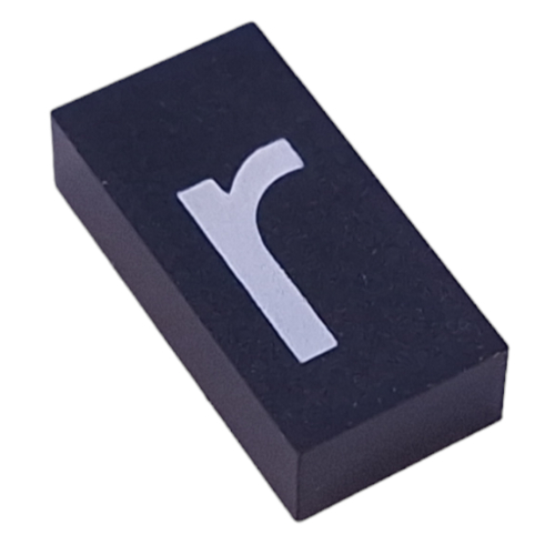 Modulex Tile 2 x 4 with White 'r' print, without Internal Supports