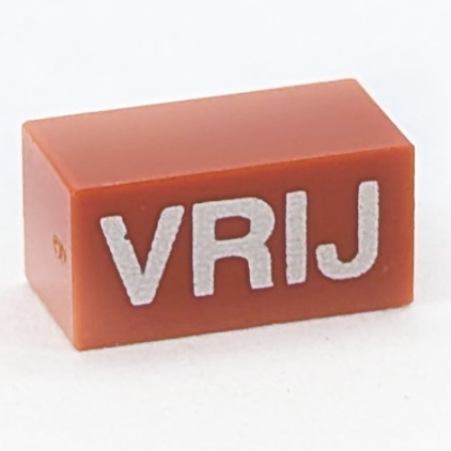 Modulex Tile 1 x 2 with Black 'VRIJ' print, without Internal Supports