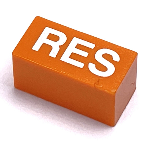 Modulex Tile 1 x 2 with White 'RES' print, without Internal Supports