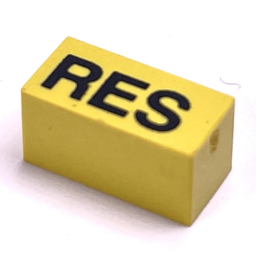 Modulex Tile 1 x 2 with Black 'RES' print, without Internal Supports