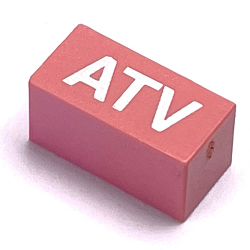 Modulex Tile 1 x 2 with White 'ATV' print, without Internal Supports