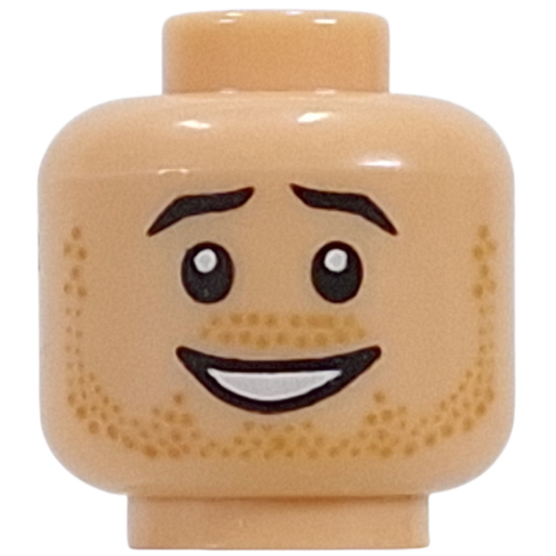 Minifig Head Lord Farquaad, Black Eyebrows, Nougat Stubbles, Mean, Lopsided Smile / Worried
