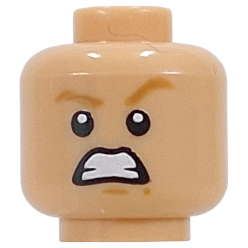 Minifig Head Prince Charming, Nougat Eyebrows, Chin Dimple, Crooked Smile, Raised Eyebrow / Angry Scowl