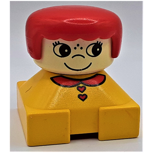 Duplo 2 x 2 x 2 Figure Brick, Rounded Bangs, Red Hair, Red Collar and Heart Buttons, Freckles Print