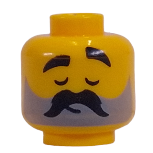 Minifig Head Dark Bluish Grey Beard, Long Black Moustache, Eyes Open / Closed print