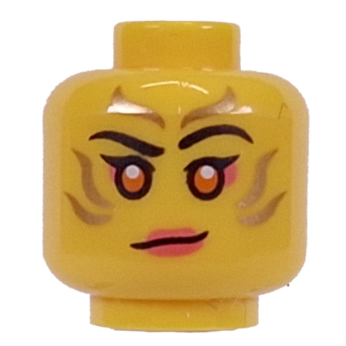 Minifig Head Sora, Coral Eyeshadow and Lips, Gold Markings, Golden Eyes / Angry Grin Print