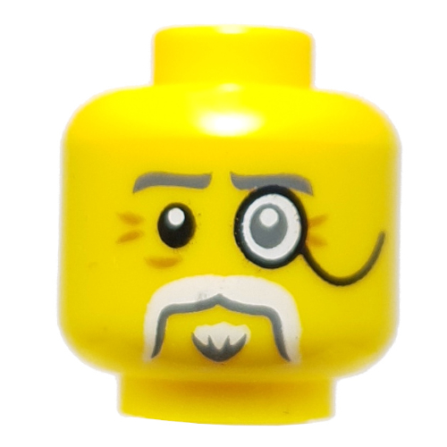 Minifig Head Bleckt, Dark Bluish Grey Eyebrows, White Moustache, Goatee, Monocle