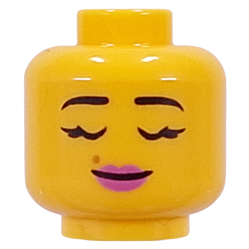 Minifig Head Black Eyebrows, Eyelashes, Dark Pink Lips, Beauty Marks, Smirk / Closed Eyes