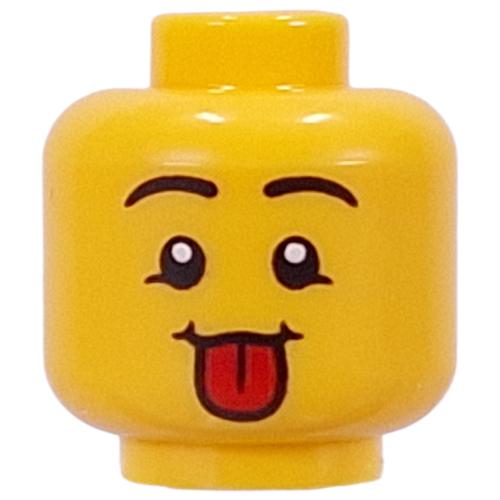 Minifig Head Black Eyebrows, Tongue Sticking Out, Squint / Bandage, Open Mouth, Chipped Tooth