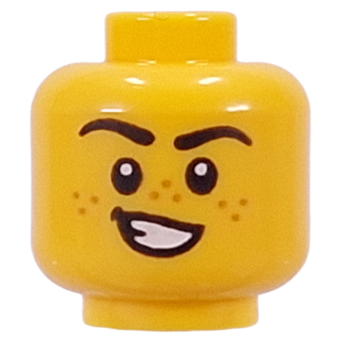 Minifig Head Black Eyebrows, Freckles, Lopsided Smile, Teeth / Scream (Roar)