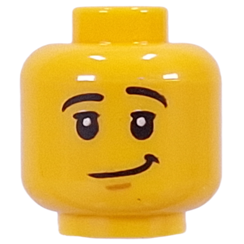Minifig Head Black Eyebrows, Chin Dimple, Lopsided Smile, Raised Eyebrow / Big Smile, Teeth