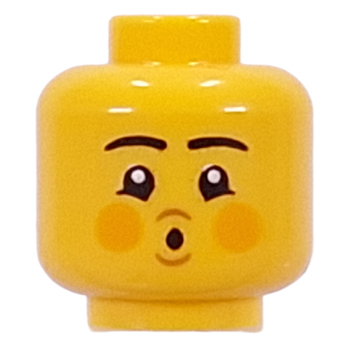 Minifig Head Black Eyebrows, Cheeks, Open Mouth Smile / Blowing