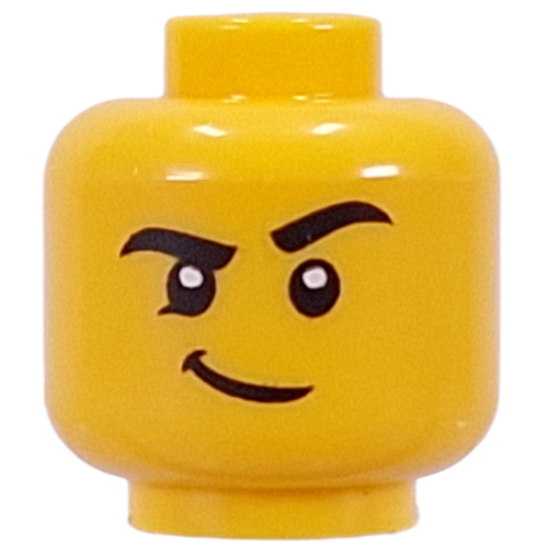 Minifig Head Thick Black Eyebrows, Raised Eyebrow, Smirk / Open Mouth, Tongue Panting, Sweat
