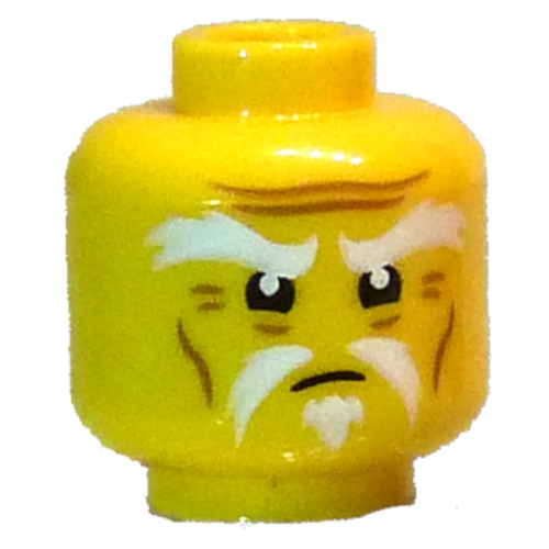 Minifig Head Master Wu, Thick White Eyebrows, Moustache, Goatee, Angry Stare