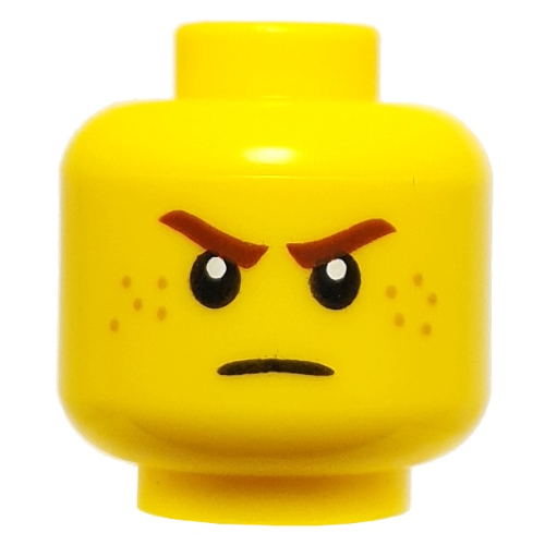 Minifig Head Rogue, Dark Red Eyebrows, Freckles, Angry Stare