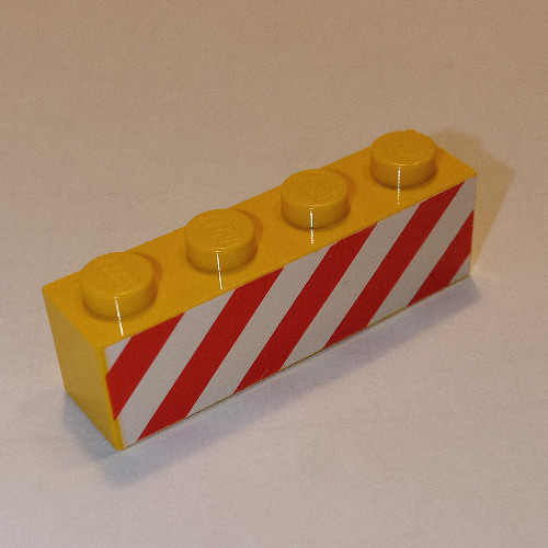 Brick 1 x 4 with Red Danger Stripes on White Background Print