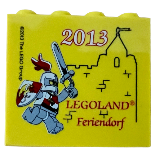 Brick 2 x 4 x 3 with 'LEGOLAND Feriendorf 2013', Knight Print Yellow