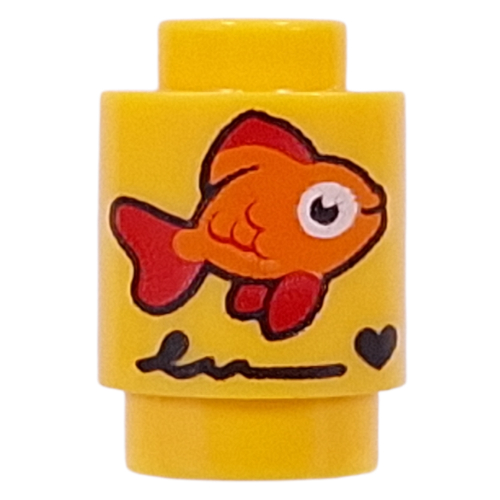 Brick Round 1 x 1 with Gold Fish print