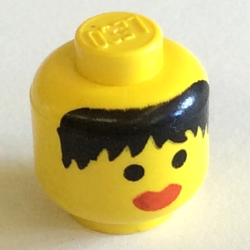 Minifig Head Maiden, Messy Black Hair, Thick Red Lips Print [Solid Stud]