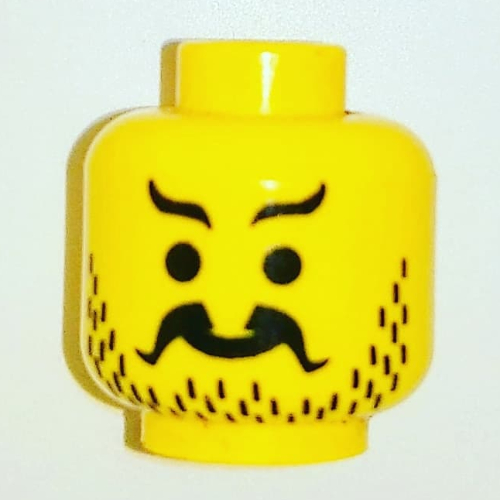Minifig Head Pirate, Moustache Curly and Split, Short Wavy Eyebrows, Stubble Print [Blocked Open Stud]