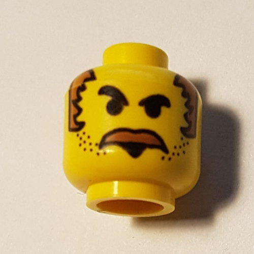 Minifig Head Mr Cunningham, Moustache Brown Bushy, Stubble, and Brown Sideburns Print