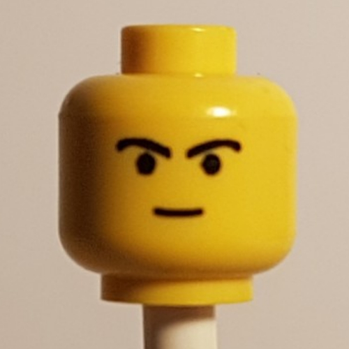 Minifig Head Boba Fett, Straight Small Smile and Black Curved Eyebrows Print [Blocked Open Stud]