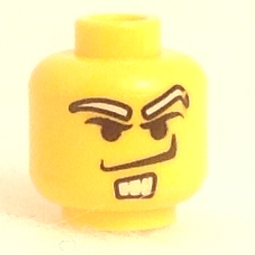 Minifig Head, White Eyebrows and Goatee, Angry Smirk Print