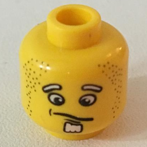 Minifig Head Henchman, Confused Expression, White Goatee Print
