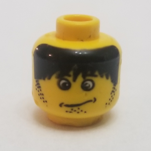 Minifig Head Henchman, Confused Expression, Messy Black Hair Print [Blocked Open Stud]