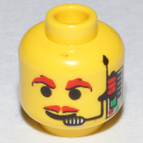 Minifig Head Aquaraider, Moustache Red, Headset, Red Eyebrows Print [Blocked Open Stud]