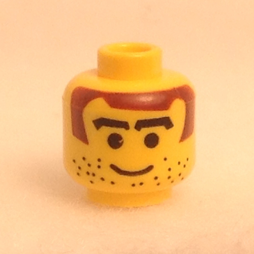 Minifig Head Soccer Player / Hockey Player, Brown Hair, Thick Arched Eyebrows and Stubble Print [Blocked Open Stud]