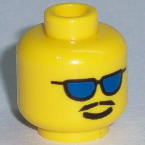 Minifig Head, Blue Sunglasses and Moustache Print [Blocked Open Stud]